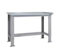 BiGDUG Height Adjustable Workbench - Heavy Duty Workshop Table - 877H x 1215W x 750D mm - Steel Worktop Half Depth Lower Shelf