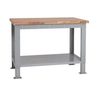 BiGDUG Height Adjustable Workbench - Heavy Duty Workshop Table - 877H x 1215W x 750D mm - Wood Worktop Full Depth Lower Shelf