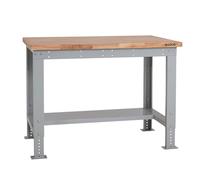 BiGDUG Height Adjustable Workbench - Heavy Duty Workshop Table - 877H x 1215W x 750D mm - Wood Worktop Half Depth Lower Shelf