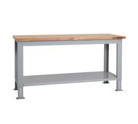 BiGDUG Height Adjustable Workbench - Heavy Duty Workshop Table - 877H x 1715W x 600D mm - Wood Worktop Full Depth Lower Shelf