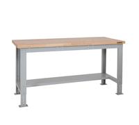 BiGDUG Height Adjustable Workbench - Heavy Duty Workshop Table - 877H x 1715W x 600D mm - Wood Worktop Half Depth Lower Shelf
