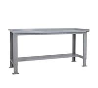 BiGDUG Height Adjustable Workbench - Heavy Duty Workshop Table - 877H x 1715W x 750D mm - Steel Worktop Half Depth Lower Shelf