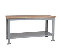 BiGDUG Height Adjustable Workbench - Heavy Duty Workshop Table - 877H x 1715W x 750D mm - Wood Worktop Full Depth Lower Shelf