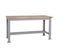 BiGDUG Height Adjustable Workbench - Heavy Duty Workshop Table - 877H x 1715W x 750D mm - Wood Worktop Half Depth Lower Shelf
