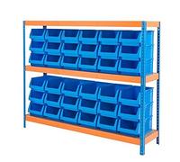 BiGDUG Industrial Factory Workshop Warehouse Heavy Duty Hard Wearing Storage Picking Shelving Plastic Parts BiGDUG Picking Warehouse 300kg UDL Capacity (1500h x 1800w x 450d mm Blue Bins)