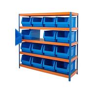 BiGDUG Industrial Heavy Duty Shelving Plastic Parts Picking Warehouse 300kg UDL (1780h x 1800w x 600d mm Blue Bins)