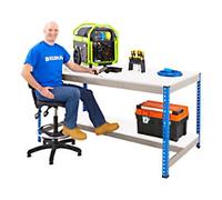 Bigdug Laminated Workbench with Half Depth and 1 Lower Shelf Big400 Steel, Melamine Blue 915 x 1525 x 760 mm