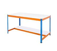 Bigdug Laminated Workbench with Half Depth and 1 Lower Shelf Big400 Steel, Melamine Blue, Orange 915 x 1200 x 610 mm