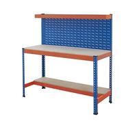 BiGDUG Louvre Panel Workstation - 400kg Worktop Load Capacity - 155.6h x 183w x 76d cm Workstation - Half Depth Lower Shelf - Powder Coated Blue & High Visibility Orange Steel Frame
