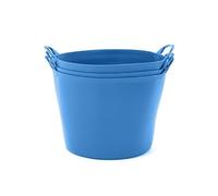 BiGDUG Plastic Flexi Tubs (42 Litre) - Pack of 3 - Recycled Blue - Heavy Duty Trugs Flexible Storage Bucket - Multi Purpose Round Container
