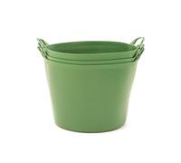 BiGDUG Plastic Flexi Tubs (42 Litre) - Pack of 3 - Recycled Green - Heavy Duty Trugs Flexible Storage Bucket - Multi Purpose Round Container