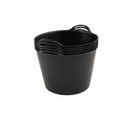 BiGDUG Plastic Flexi Tubs (42 Litre) - Pack of 5 - Black - Heavy Duty Trugs Flexible Storage Bucket - Multi Purpose Round Container