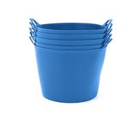 BiGDUG Plastic Flexi Tubs (42 Litre) - Pack of 5 - Recycled Blue - Heavy Duty Trugs Flexible Storage Bucket - Multi Purpose Round Container