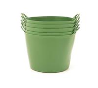 BiGDUG Plastic Flexi Tubs (42 Litre) - Pack of 5 - Recycled Green - Heavy Duty Trugs Flexible Storage Bucket - Multi Purpose Round Container