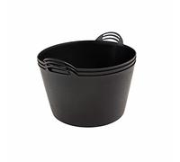 BiGDUG Plastic Flexi Tubs (65 Litre) - Pack of 3 - Black - Heavy Duty Trugs Flexible Storage Bucket - Multi Purpose Round Container