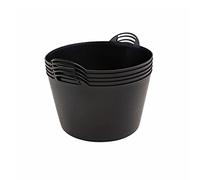 BiGDUG Plastic Flexi Tubs (65 Litre) - Pack of 5 - Black - Heavy Duty Trugs Flexible Storage Bucket - Multi Purpose Round Container