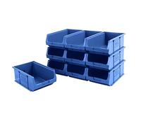 BiGDUG Plastic Parts Bins - Stackable or Wall Mounted Storage Boxes Garage Organiser - Pack of 10 - 125H x 200W x 355D mm - Blue