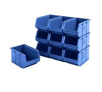 BiGDUG Plastic Parts Bins - Stackable or Wall Mounted Storage Boxes Garage Organiser - Pack of 10 - 125H x 150W x 240D mm - Blue