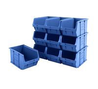 BiGDUG Plastic Parts Bins - Stackable or Wall Mounted Storage Boxes Garage Organiser - Pack of 10 - 175H x 200W x 355D mm - Blue