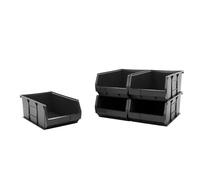 BiGDUG Plastic Parts Bins - Stackable or Wall Mounted Storage Boxes Garage Organiser - Pack of 5 - 200H x 310W x 520D mm - Black