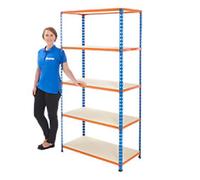 BiGDUG Shelving Unit 4 Shelves Chipboard, Steel 305 x 305 x 1,600 mm Blue, Orange