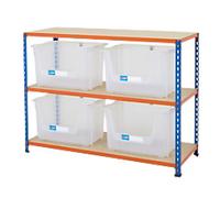 BiGDUG Stacking Pick Bins 3 Shelves Chipboard, Steel 1,220 x 455 x 915 mm Blue, Orange