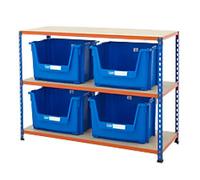 BiGDUG Stacking Pick Bins 3 Shelves Chipboard, Steel 1,220 x 455 x 915 mm Blue, Orange