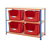 BiGDUG Stacking Pick Bins 3 Shelves Chipboard, Steel 1,220 x 455 x 915 mm Blue, Orange