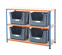 BiGDUG Stacking Pick Bins 3 Shelves Chipboard, Steel 1,220 x 455 x 915 mm Blue, Orange
