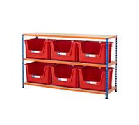 BiGDUG Stacking Pick Bins 3 Shelves Chipboard, Steel 1,525 x 455 x 915 mm Blue, Orange