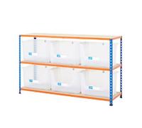 BiGDUG Stacking Pick Bins 3 Shelves Chipboard, Steel 1,525 x 455 x 915 mm Blue, Orange