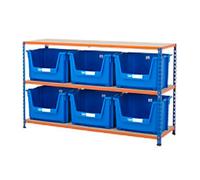 BiGDUG Stacking Pick Bins 3 Shelves Chipboard, Steel 1,525 x 455 x 915 mm Blue, Orange