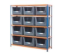 BiGDUG Stacking Pick Bins 5 Shelves Chipboard, Steel 1,525 x 455 x 1,600 mm Blue, Orange