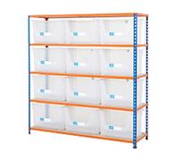 BiGDUG Stacking Pick Bins 5 Shelves Chipboard, Steel 1,525 x 455 x 1,600 mm Blue, Orange