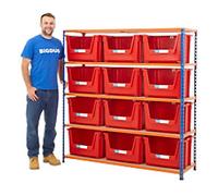 BiGDUG Stacking Pick Bins 5 Shelves Chipboard, Steel 1,525 x 455 x 1,600 mm Blue, Orange