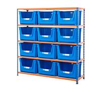 BiGDUG Stacking Pick Bins 5 Shelves Chipboard, Steel 1,525 x 455 x 1,600 mm Blue, Orange