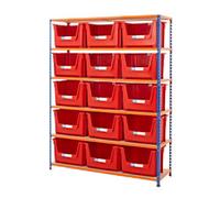 BiGDUG Stacking Pick Bins 6 Shelves Chipboard, Steel 1,525 x 455 x 1,980 mm Blue, Orange