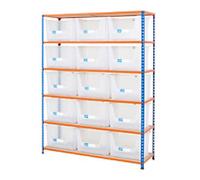 BiGDUG Stacking Pick Bins 6 Shelves Chipboard, Steel 1,525 x 455 x 1,980 mm Blue, Orange