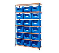 BiGDUG Stacking Pick Bins 7 Shelves Chipboard, Steel 1,525 x 455 x 2,440 mm Blue, Orange