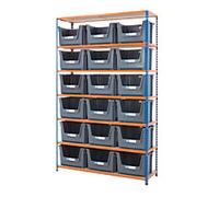 BiGDUG Stacking Pick Bins 7 Shelves Chipboard, Steel 1,525 x 455 x 2,440 mm Blue, Orange