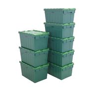 BiGDUG Tote Boxes - Heavy Duty Lidded Plastic Containers - Stackable Storage - Pack of 8 Boxes - 5x 56 Litre & 3x 62 Litre - Green