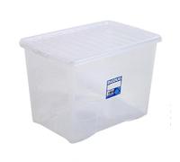 BiGDUG Value Plastic Storage Boxes - Clear Containers Tubs with Clip-On Lids for Home or Office Organisation (Pack of 3, 80 Litre)