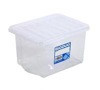 BiGDUG Value Plastic Storage Boxes - Clear Containers Tubs with Clip-On Lids for Home or Office Organisation (Pack of 5, 25 Litre)