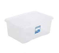 BiGDUG Value Plastic Storage Boxes - Clear Containers Tubs with Clip-On Lids for Home or Office Organisation (Pack of 5, 45 Litre)