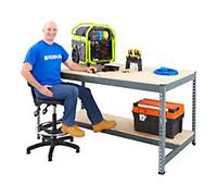 Bigdug Workbench with Half Depth and 1 Lower Shelf Big400 Steel, Chipboard 400 kg 915 x 1830 x 760 mm