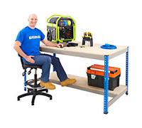 Bigdug Workbench with Half Depth and 1 Lower Shelf Big400 Steel, Chipboard Blue 915 x 1525 x 610 mm