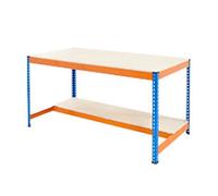 Bigdug Workbench With Half Depth and 1 Lower Shelf Big400 Steel, Chipboard Blue, Orange 915 x 1525 x 915 mm
