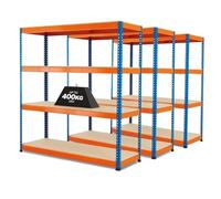 BiGDUG x3 Bay Heavy Duty Garage Shelving Units - 198cm x 152.5cm x 61cm - 1600kg Capacity Per Bay - 400kg Per Shelf - Blue & Orange - 4 Tier Warehouse Racking