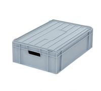 BiGDUG x4 Heavy Duty Euro Stacking Boxes Lidded Warehouse Storage Containers (x4 Grey 180h x 400w x 600dmn)