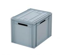 BiGDUG x4 Heavy Duty Euro Stacking Boxes Lidded Warehouse Storage Containers (x4 Grey 295h x 300w x 400dmm)